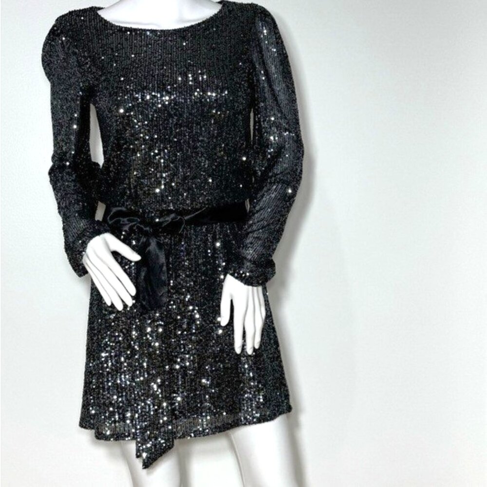 Midnight Doll Mini Dress Dark Gray Sequins Nightclub Party Size Small Belt